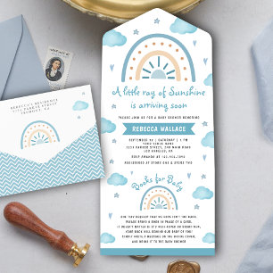 Kleine Sonnenschein Blaue Boho Regenbogen-Baby-Par All In One Einladung