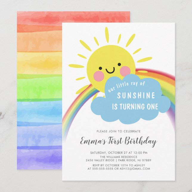 Kleine Sonnenstrahlen zum Geburtstag Einladung (Vorne/Hinten)