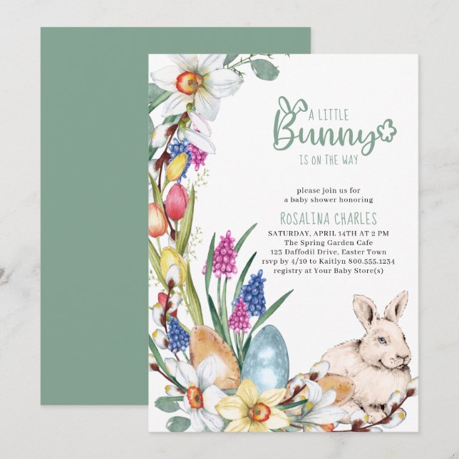 Kleine, sonnige Daffodien und Tulips Babydusche Einladung (Vorne/Hinten)