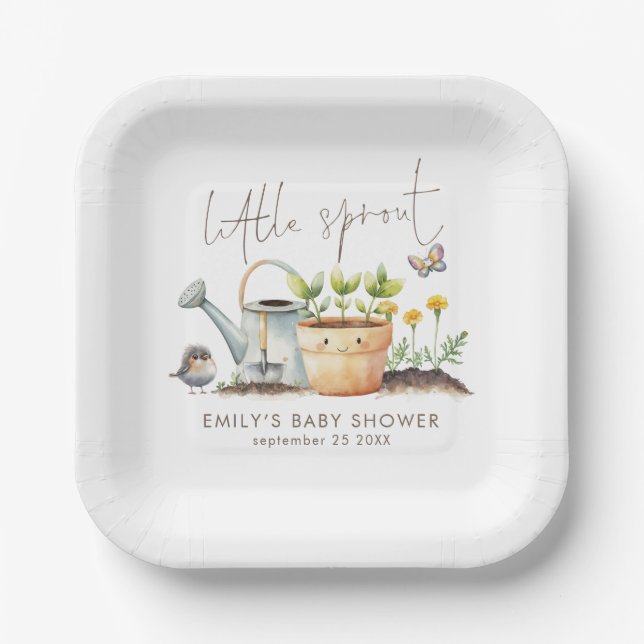 Kleine Spross Mädchen oder Junge Garten Baby Showe Pappteller (Vorderseite)