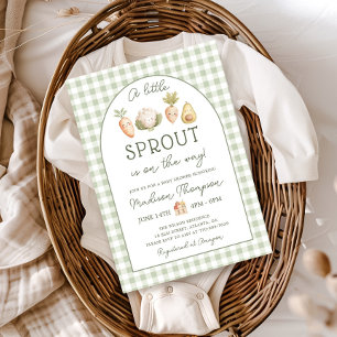 Kleine Sprossen Gemüse Gingham Baby Shower Einladung