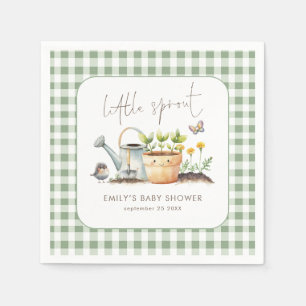 Kleine Sprossen Gingham Salbei Garten Baby Shower Serviette
