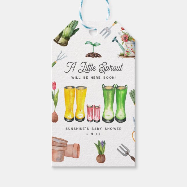 Kleine Sprout-Gartendusche Pink-Stiefel Geschenkanhänger (Vorderseite)