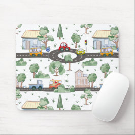 Kleine Stadt & Autos farbenfrohe Muster Kinder Mousepad