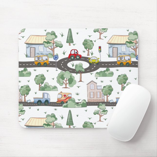 Kleine Stadt & Autos farbenfrohe Muster Kinder Mousepad (Mit Mouse)