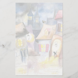 Kleine Stadt nachts Briefpapier