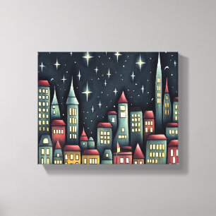 Kleine Stadt nachts Leinwanddruck