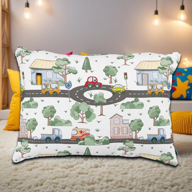 Kleine Stadt und Autos farbenfrohe Muster Dekokissen (Von Creator hochgeladen)