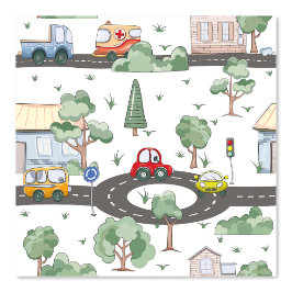 Kleine Stadt und Autos farbenfrohe Muster Kinderzi Tapete