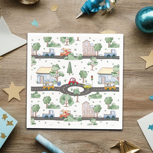 Kleine Stadt und Autos farbenfrohe Muster Serviette (Von Creator hochgeladen)