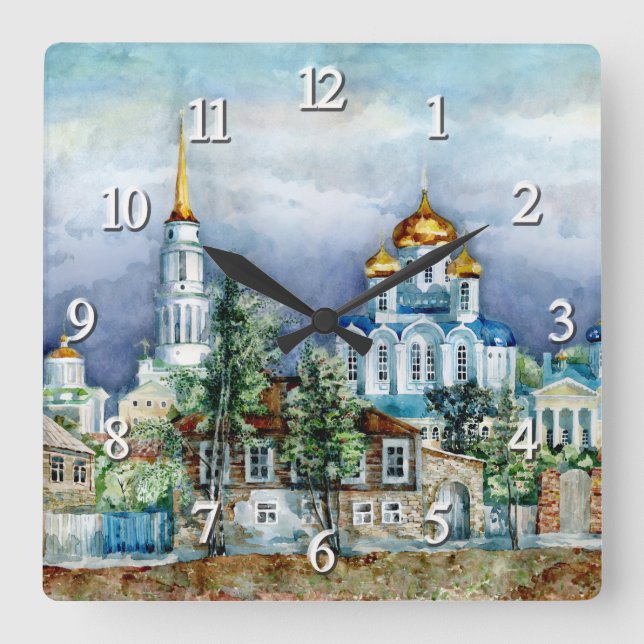 Kleine Stadt Zadonsk Quadratische Wanduhr (Vorderseite)