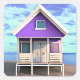 Kleine Strandhütte auf dem Sand Quadratischer Aufkleber