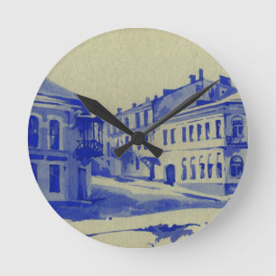 Kleine Straßen in der alten Stadt Runde Wanduhr