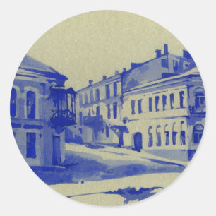 Kleine Straßen in der alten Stadt Runder Aufkleber