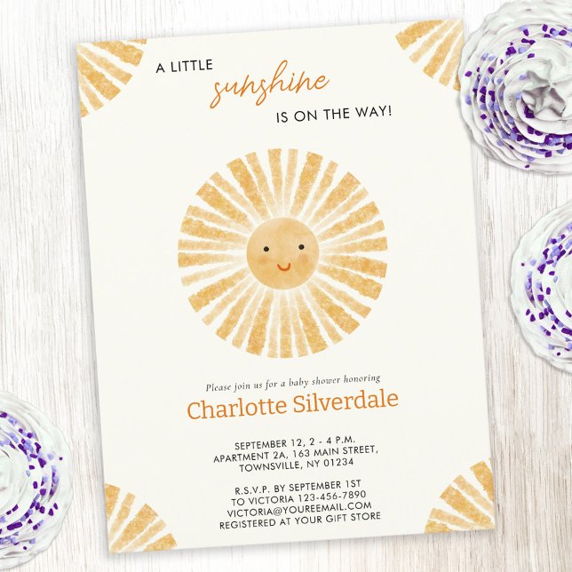 Kleine Sunshine Baby Dusche Einladung Postkarte (Little Sunshine gender neutral baby shower invitation postcard with custom text)