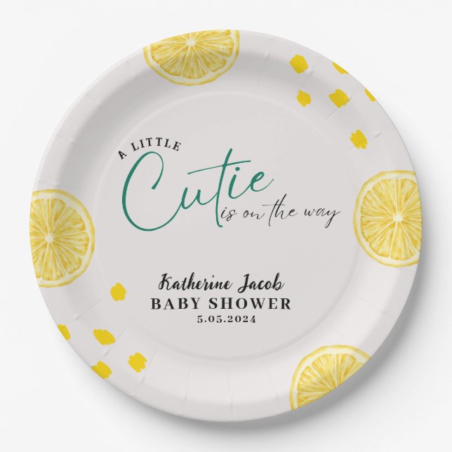 Kleine Süsse auf dem Weg Lemon Citrus Babydusche Pappteller (Vorderseite)