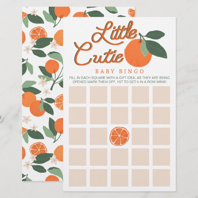 Kleine Süsse Baby Shower Bingo Game - Clementine C (Vorne/Hinten)