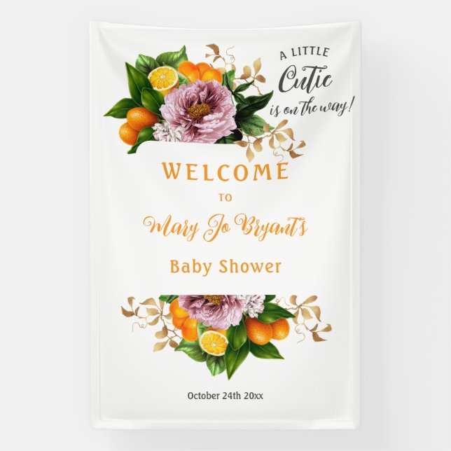 Kleine Süsse Babydusche Blüte und Obst Banner (Vertikal)