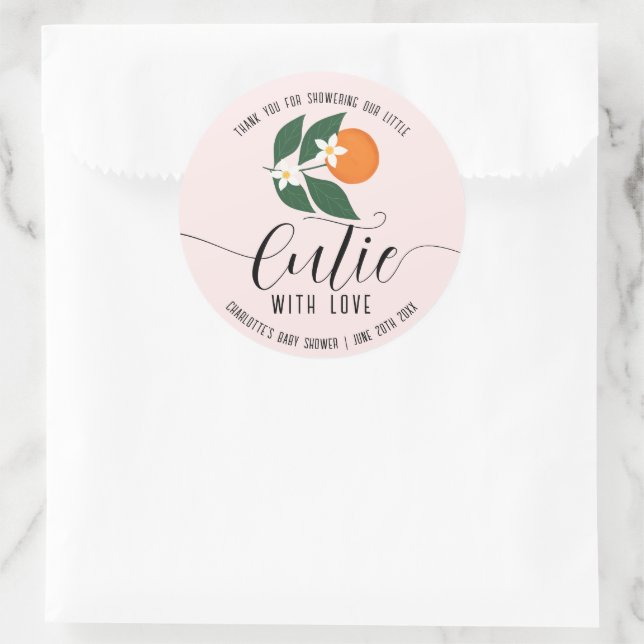 Kleine Süsse Babydusche Citrus Orange Vielen Dank Runder Aufkleber (Tasche)