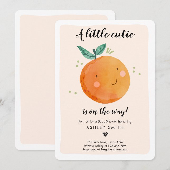 Kleine Süsse Babydusche Clementine Gender Neutral Einladung (Vorne/Hinten)
