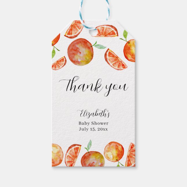 Kleine Süsse Babydusche Danke Orange Geschenkanhänger (Vorderseite)