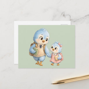 Kleine süße blaue Vogel-Familien-Freundschaftskart Postkarte