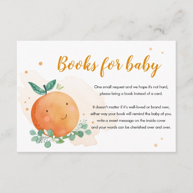 Kleine Süsse bringen eine orangefarbene Babydusche Begleitkarte (Vorderseite)