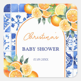 Kleine Süsse Citrus Baby Dusche Quadratischer Aufkleber