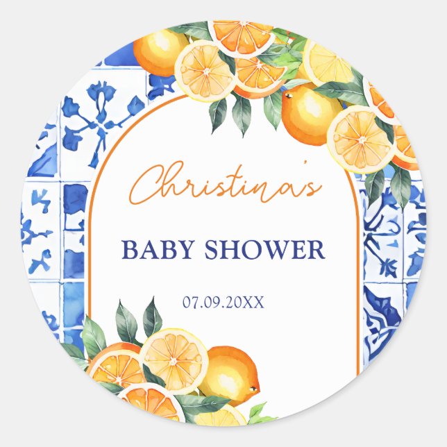 Kleine Süsse Citrus Baby Dusche Runder Aufkleber (Vorderseite)