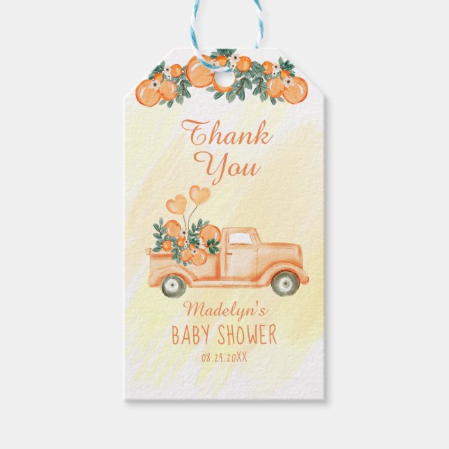 Kleine Süsse Citrus Baby Dusche Vielen Dank Geschenkanhänger (Vorderseite)