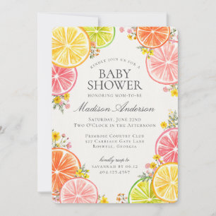 Kleine Süsse Citrus Floral Orange Babydusche Einladung