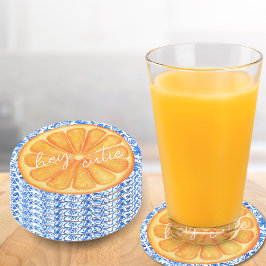 Kleine Süsse Citrus Orange Azulejo Kinderdusche Runder Pappuntersetzer