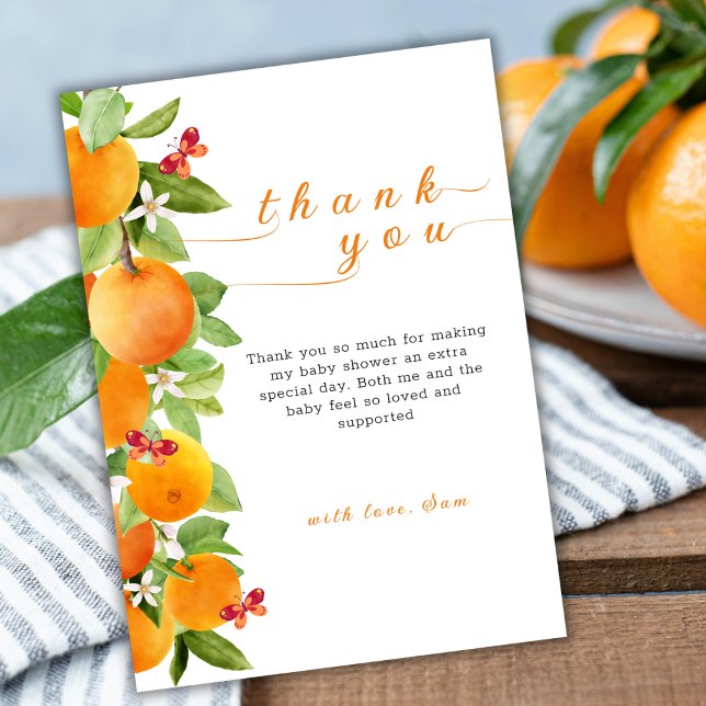 Kleine Süsse Citrus Orange Clementine Babydusche Dankeskarte (Little Cutie Citrus Orange Clementine Baby Shower Thank You Card)