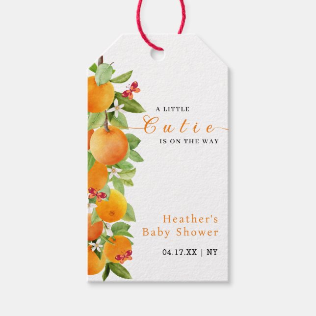 Kleine Süsse Citrus Orange Clementine Babydusche Geschenkanhänger (Vorderseite)