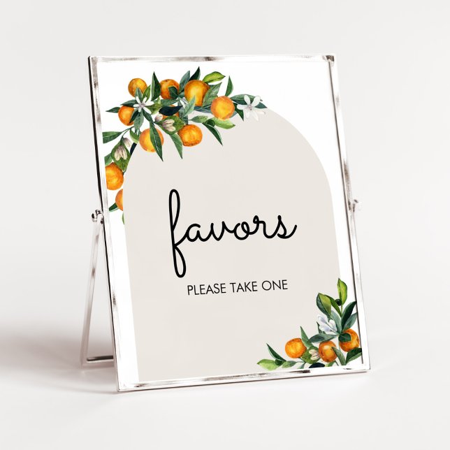 Kleine Süsse Citrus Orange Kinderduschfavoriten Poster (Gender Neutral Citrus Baby Shower Favors Sign)