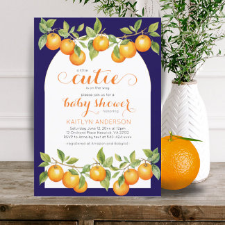 Kleine Süsse Citrus Orange Navy Blue Baby Dusche Einladung
