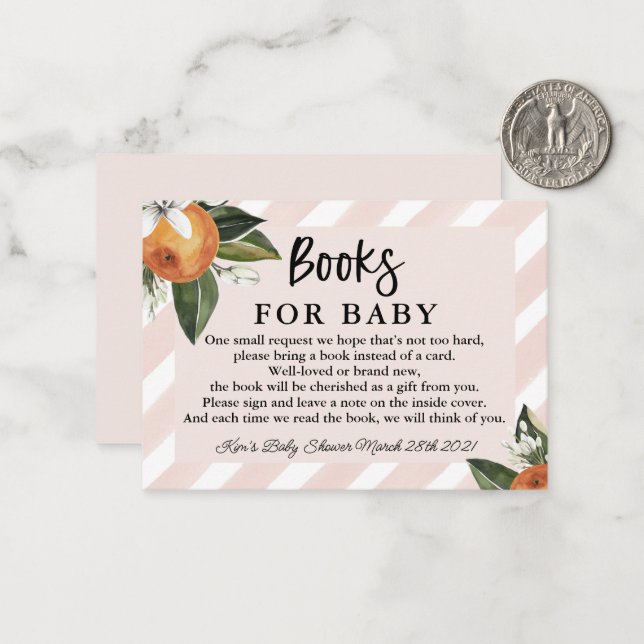 Kleine Süsse Clementine Babyduschbücher für Baby Mitteilungskarte (Vorderseite/Rückseite Beispiel)