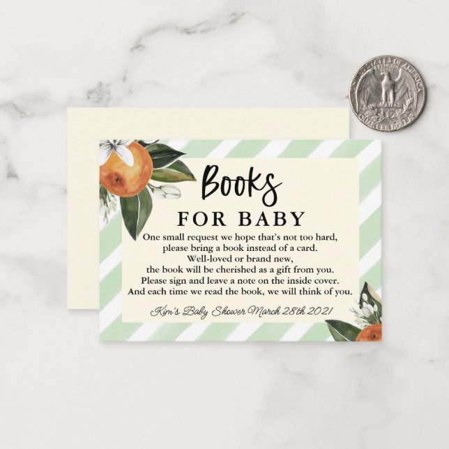 Kleine Süsse Clementine Babyduschbücher für Baby Mitteilungskarte (Vorderseite/Rückseite Beispiel)