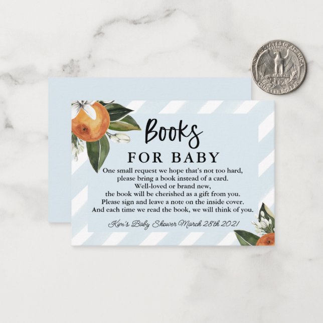 Kleine Süsse Clementine Babyduschbücher für Baby Mitteilungskarte (Vorderseite/Rückseite Beispiel)