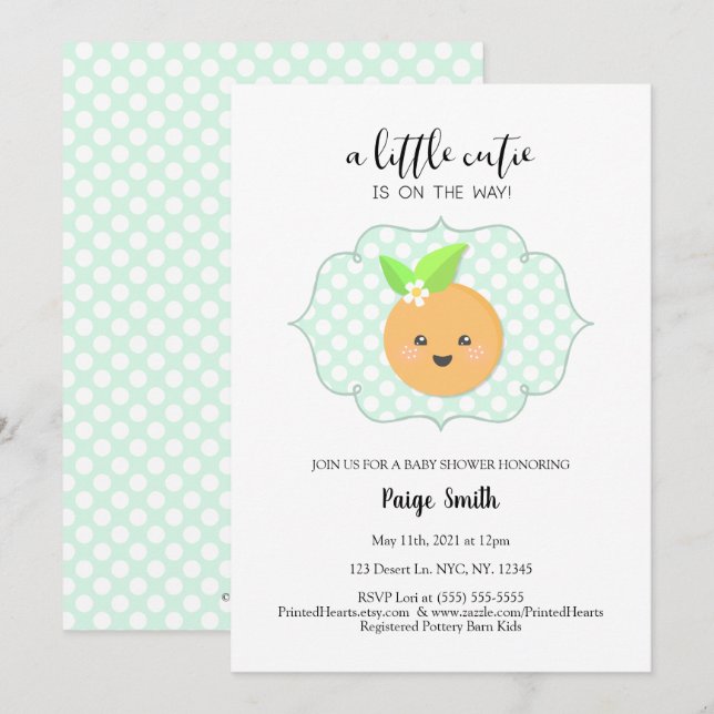 Kleine Süsse Clementine Babydusche Einladung (Vorne/Hinten)