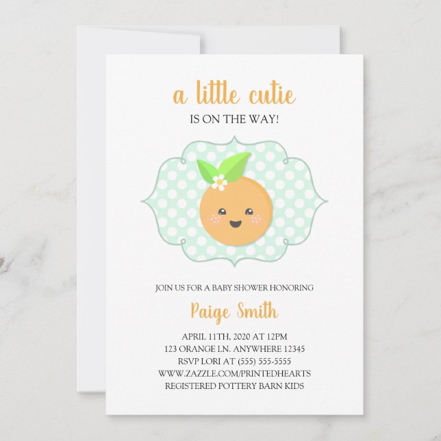 Kleine Süsse Clementine Babydusche - Orange Einladung (Vorderseite)
