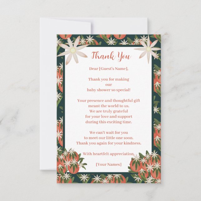 Kleine Süsse Clementine| Citrus Theme Baby Dusche Dankeskarte (Vorderseite)