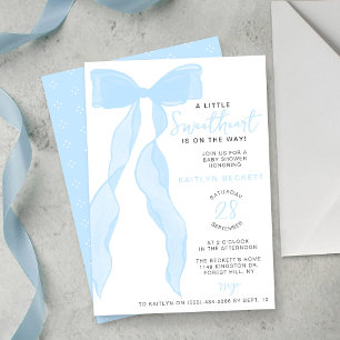Kleine Süße Elegante Blaue Schleife Baby Shower Einladung