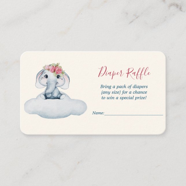 Kleine Süsse Elephant Diaper Raffle Begleitkarte (Vorderseite)