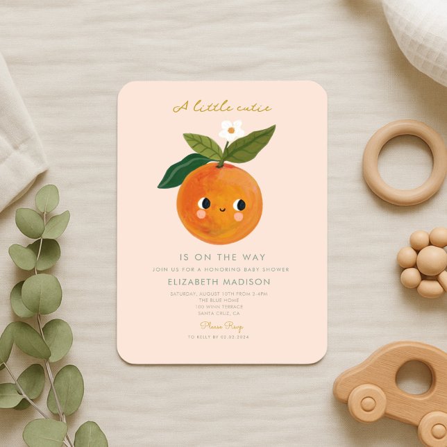 Kleine Süsse ist auf dem Weg zur Orange Baby Showe Einladung (Von Creator hochgeladen)