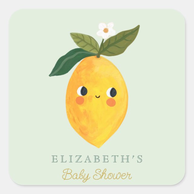 Kleine Süsse Lemon Babydusche Quadratischer Aufkleber (Vorderseite)