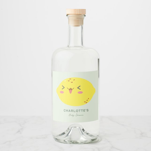 Kleine Süsse Lemon Citrus Baby Dusche Alkoholflaschenetikett (Vorderseite)