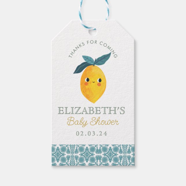 Kleine Süsse Lemon Citrus Baby Dusche Geschenkanhänger (Vorderseite)