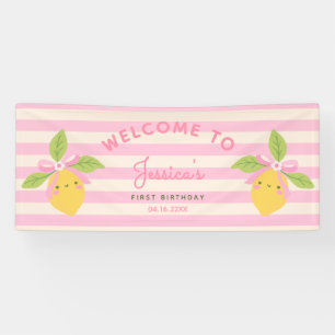 Kleine Süße Lemon Pink 1. Geburtstag WILLKOMMEN Banner