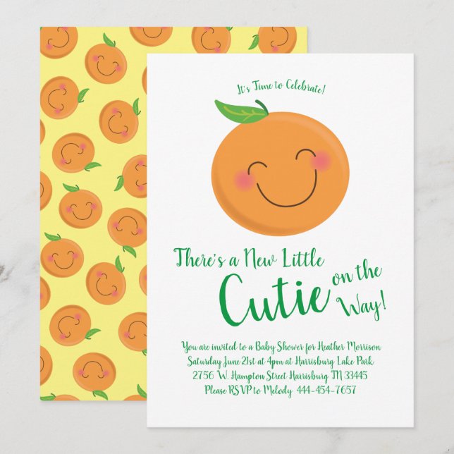 Kleine Süsse Mandarine Baby Duwer Gender Neutral Einladung (Vorne/Hinten)